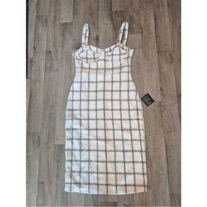 White and Black Windowpane Midi Dress - Sleeveless Bodycon